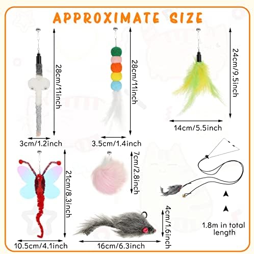 Charniol 8 Pcs Interactive Cat Feather Toys, Indoor Hanging Retractable Cat Toys, Dragonfly Little Mouse Interactive Teaser Toy Kitten Toy for Self Indoor Play Make Fun Chase Exercise, 6 Styles