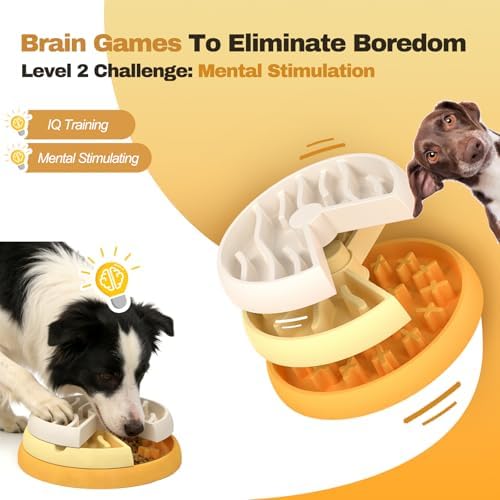Slow Feeder Dog Bowl - 3-Tier Rotating Interactive Dog Puzzle Toy for Mental Enrichment & IQ Training - Anti-Gulping Bloat Stop Dog Feeder for Small & Medium Dogs and Cats, Food-Grade & Non-Slip