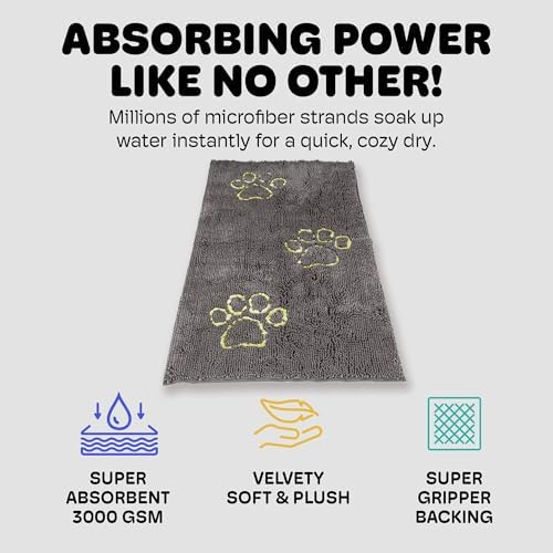 Dog Gone Smart Dirty Dog Doormat - Fast Drying Rug with Super Gripper Backing for Clean Floors - Super Absorbent and Machine Washable Mat for Muddy Paws - Cool Grey | Fast Drying Rug with Super Gripper Backing for Clean Floors - Absorbent Microfiber an...