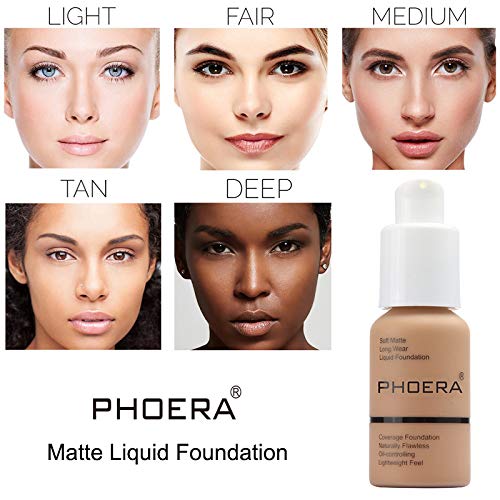 2 Pack PHOERA Foundation,Flawless Soft Matte Oil Control Liquid Foundation Durable Waterproof 24 HR Best Cover up Full Coverage Face Makeup.PHOERA 102-Nude & 103- Warm Peach, 1.0 Fl Oz