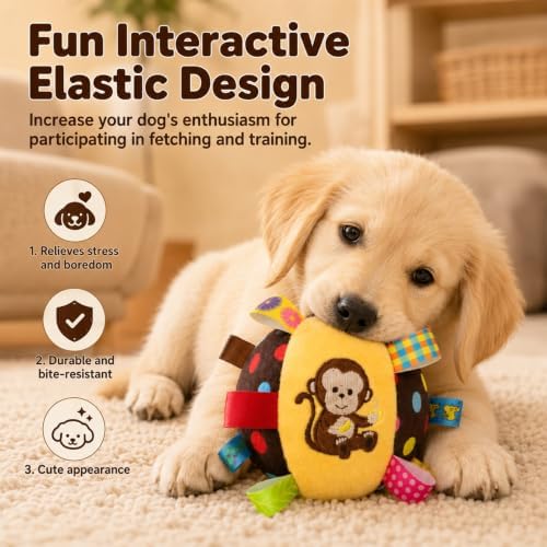 Colorful Squeaky Play Ball,Colorful Squeaky Hanging Dog Training Toy with 60 inch Elastic Ropes Soft with Bell 6-inch Soft Puppy Ball for Small Dogs & Puppies Indoor & Outdoor (Dog-A)