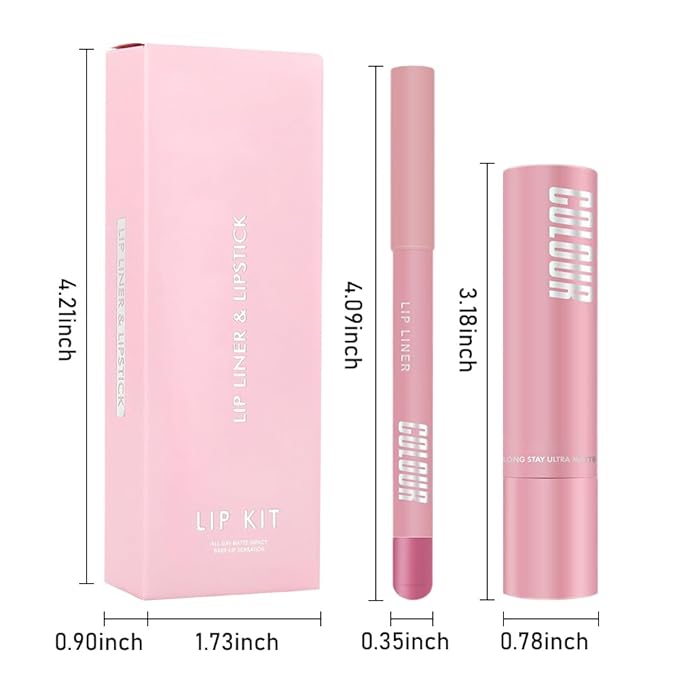 2-in-1 Light Purple Matte Lip Liner & Lipstick Combo Set,Lips Kit with Lip Liner Lip Stains Long Lasting Waterproof Smudge Proof for Older Women 24 Hours Lipliners Pencil Lipstick Makeup Gift Kit