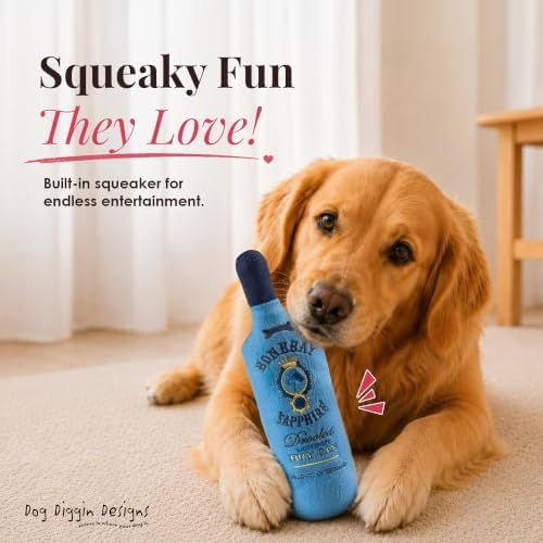 Dog Diggin Designs Bonebay Sapphire Plush Dog Toy Gin Bottle | Luxury-Inspired Parody Gin Bottle Dog Toy with Squeaker, Soft Plush Novelty Dog Toy – Shaken, Not Stirred!