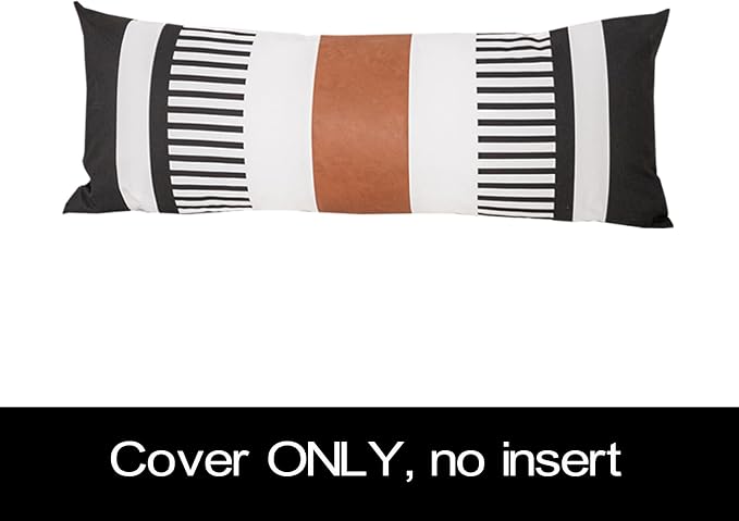 Long Body Lumbar Decorative Pillow Cover 14x36 Rectangle Boho Accent Cushion Case for Bed Couch Bench Faux Leather Pillowcase, Black (Cover ONLY, Pack of 1)