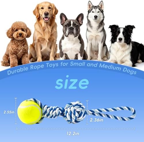 Interactive Tug of War Rope Toy Outdoor Dog Toy with 1 Knot & Tennis Ball