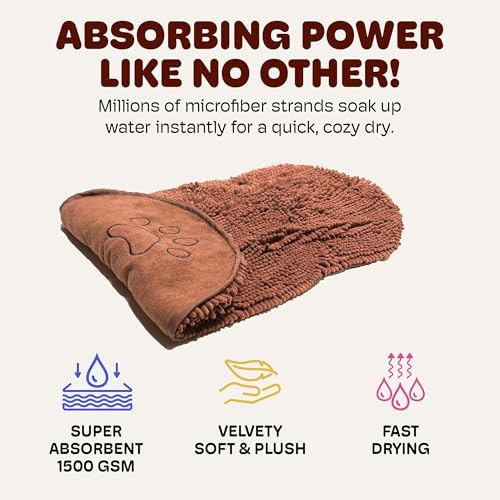 Dog Gone Smart Dirty Dog Shammy + Doormat Bundle - Super Absorbent Plush Shammy Towel & Doormat - Fast-Drying, Soft & Gentle on Fur, Non-Slip Backing, Machine Washable, Durable and Long-Lasting -Brown