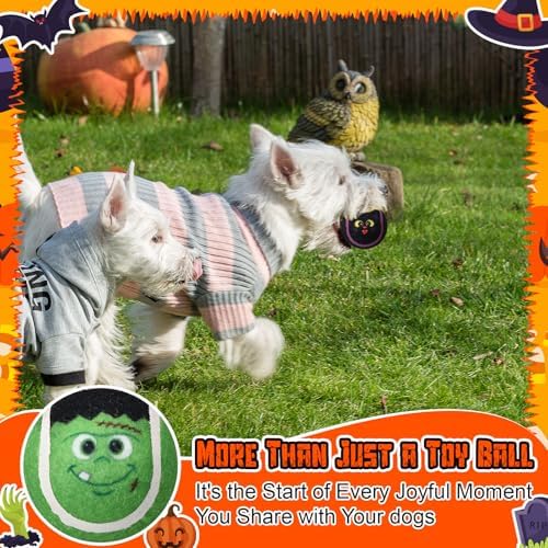 Civaner 6 Pcs Halloween Dog Toys Bulk, 2.5 Inch Squeaky Tennis Balls Gifts