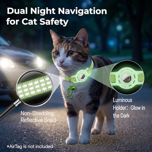 Glow AirTag Cat Collar, Breakaway Reflective Adjustable Kitten Collar