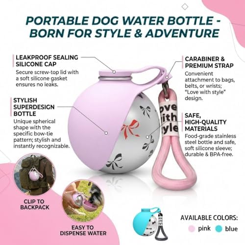 Portable Pet Water Bottle & Collapsible Dog Bowls, Spill Proof Water Dispenser, Cat Food Container & Dog Treat Holder, Small Size Pet Supplies Travel Accessories for Puppy