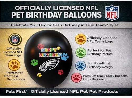 NFL Philadelphia Eagles Pet Birthday Party Balloons Set of 6 Licensed NFL Football Team Dog & Cat Birthday Party Decoration Sports Theme Dogs B-Day Pawty Balloon Celebration