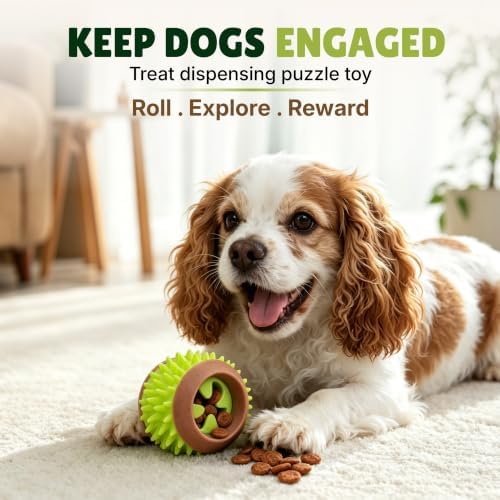 Dog Treat Ball, Treat Dispensing Puzzle Toys for Small & Medium Dogs, Green