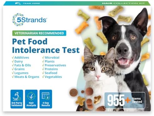 5Strands Pet Food Intolerance Test for Dogs & Cats, 825 Items Tested | Identify Food Triggers for Pets of All Breeds & Ages. At-Home Hair Analysis to Pinpoint Gut Health Stressors, 4 Day Results
