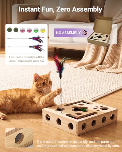 Cat Toys for Indoor Cats - Cat Nail File Box with Interactive Cat Toys, 2026 Upgraded Cat Puzzle Feeder Scratch Puzzle Toy for Indoor Cats, Natural Claw Care (Wood)