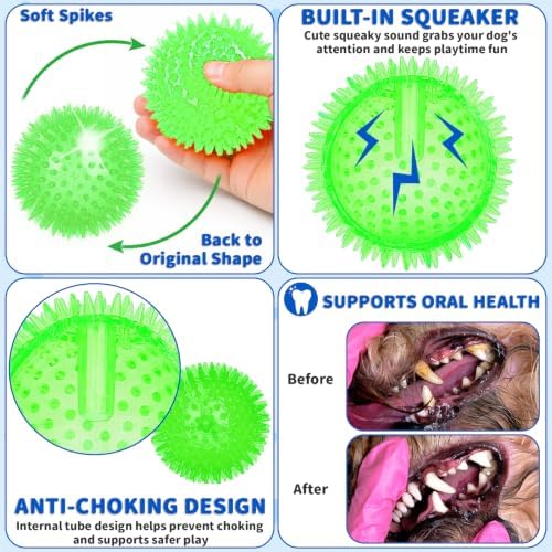 9 Pcs 4.5 in Light Up Squeaky Dog Balls 8 Colors LED Spiky Dog Toy Ball Glow in The Dark Interactive Fetch Ball TPR Bouncy Floating Toy for Aggressive Chewers Medium Large Dogs Indoor Outdoor