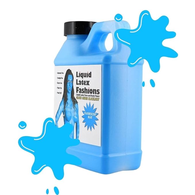 Neon Blue 8 oz - Liquid Latex Face and Body Paint, UV Black light Reactive, Ammonia Free, for Kids and Adults, Ideal for Artwork and Cosplay