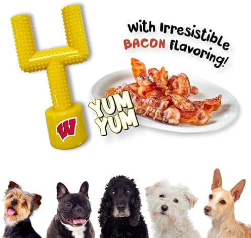 NCAA Wisconsin Badgers Mega-Chew Hard Nylon Bacon-flavored Dog Bone Football Goal-Post Chew Toy. Interactive, Tasty & Fun Dog Chew Toy. Indestructible, Strong, Tough & Durable Pet Chew Toys