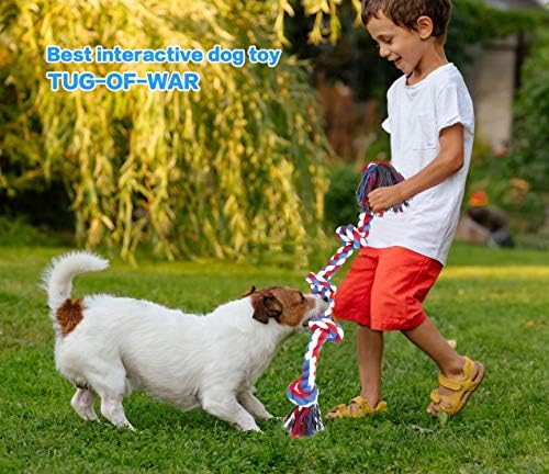 Bmag Dog Rope Toys for Aggressive Chewers, Interactive Heavy Duty Dog Toys for Medium Large Dogs, Tough Twisted Rope Toy with 5 Knots (Red)