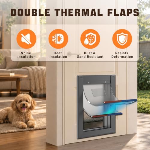 Medium Dog Door for Exterior Doors, Heavy Duty Aluminum Dog Door, Extreme Weather Doggie Door with Dual Flap Insulation and Lockable Security Panel for Medium Dogs