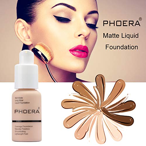 2 Pack PHOERA Foundation,Flawless Soft Matte Oil Control Liquid Foundation Durable Waterproof 24 HR Best Cover up Full Coverage Face Makeup.PHOERA 102-Nude & 103- Warm Peach, 1.0 Fl Oz