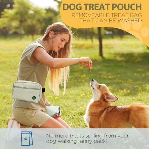 Puppy Dog Treat Pouches for Pet Training Treat Bag, Dog Walking Fanny Pack with Carabiner, Built-in Poop Bag Dispenser & Reuse Dog Poop Holder, Puppy Pet Treat Waist Belt (Green)