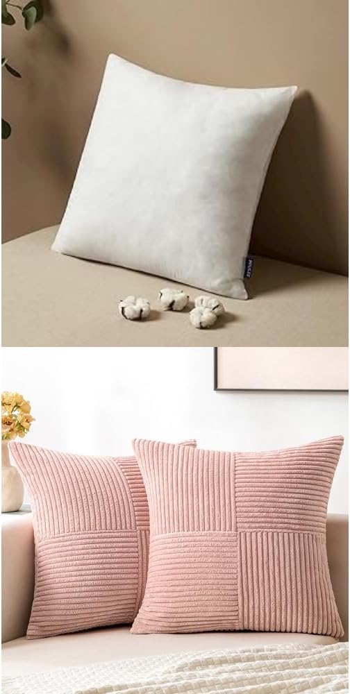 MIULEE Pillow Insert 18x18 Inch Pink Corduroy Pillow Covers Pack of 2 Boho Decorative Spliced Throw Pillow Covers