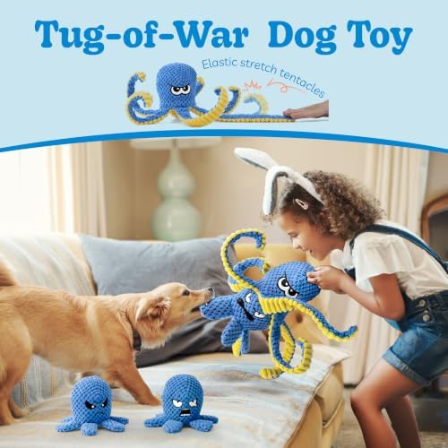 Interactive Dog Toys, 4 Pack Octopus Squeaky Hide And Seek Large Dog Toys | Tough Plush Chew Toy to Keep Them Busy, Tug of War Doggie Toy for Small,Medium and Large Breeds, Puppy Toys Puzzle