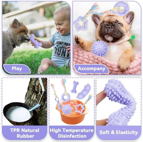 Petcare 6 Pack Puppy Teething Toys, Cute Purple Small Dog Chew Toys for Puppies 0-6 Months, Soft Rubber Rope Dog Teething Toys, Best Small Puppy Toys, Puppy Essentials Supplies