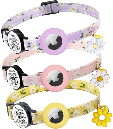 3-Pack,Double Protection Cat Collar: QR Code ID & Airtag Holder! Breakaway Safe Collar, Scan to Contact Owner & Track with Apple AirTag, Lightweight with Bell, 8-13in