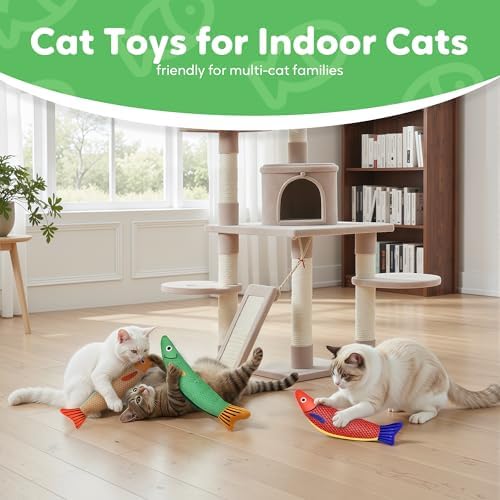 Catnip Toys Saury Fish, Cat & Kitten Chew Kicker Interactive Crinkle Toys for Bored Indoor Adult Cats & Kitten, Cat Gifts Teething Toys Soft and Durable for All Breeds