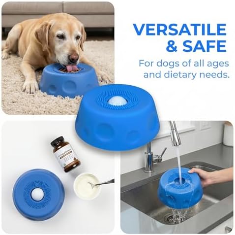 Slow Feeder Lick Bowl with Rolling Ball, Anti-Slip, Blue