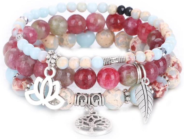 UEUC Tree of Life Yoga Healing Stone Bracelets,Multilayer Lotus Chakra Stone Reiki Bracelet Sets,Anxiety Crystal Natural Stone,for Women Stress Relief