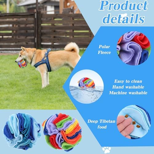 2 Packs Snuffle Ball for Dogs - Sniffle Interactive Treat Ball, Stress Relief, Slow Feeder, Puzzle Toy for Small Medium Dogs Cats, Soft Polar Fleece, Rainbow & Ocean Blue, 5.9 Inches