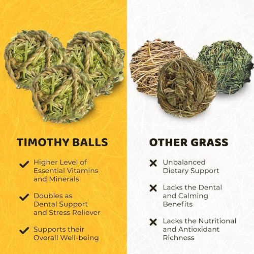 SunGrow Timothy Balls for Rabbits, Chew Toys for Oral Care & Digestion, High Fiber Hay Treats for Bunnies, Guinea Pigs & Small Pets, Teeth Trimmer & Encourage Foraging Instincts, 3 Pcs