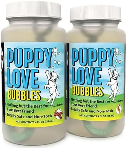 Puppy Love Bubbles, Peanut Butter & Bacon Scented Bubbles 4oz. Bottle-2 Pack Combo (1 Peanut Butter/1 Bacon) for Dogs