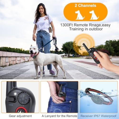 2 in 1 Dog Shock Collar - Bark Collar with Remote, w/3 Remote Training Modes, Beep, Vibration 1300Ft Dog Training Collar for for Small Medium Large Dogs (Red)