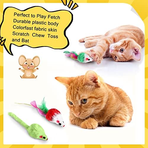 Syhood 120 Pcs Fur Mouse Cat Rattle Toys Bulk Small Catnip Interactive Play