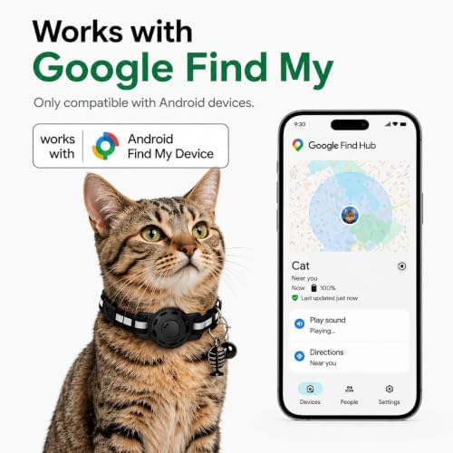 Pet Tracker,GPS Collar for Cats (Android Only) Smart tag,Waterproof Compatible with Google Find My,No Monthly Fee,Advanced Tracking Solution Smart Collar for Pet Safety Ideal Small Large Cats