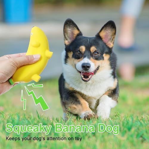 5.3'' Squeak Latex Dog Toys Banana 3 Pcs, Funny Fruit Sets Pet Toys Puppy Small Medium Dog Squeaky Chew Toys