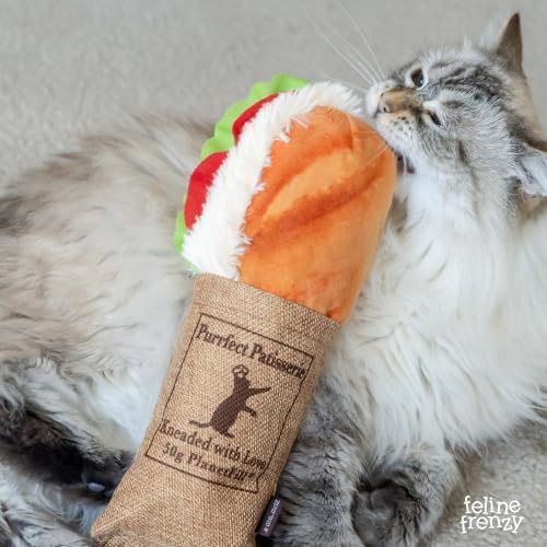 P.L.A.Y. Cute Cat Toys - Feline Frenzy Interactive Kicker Toy, Sandwich Food Themed Catnip Filled Toy, Great for Adult Cats and Kittens - Double Stitched, Recycled Materials, Crinkles (Tuna Baguette)