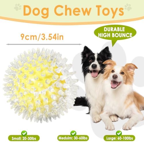 Squeaky Dog Toy Balls 4 Pack — Sports Themed Spiky Dog Balls for Medium Dogs, Durable PVC Dental Chew Balls for Cocker Spaniel Aussie Pitbull, Interactive Outdoor Toy