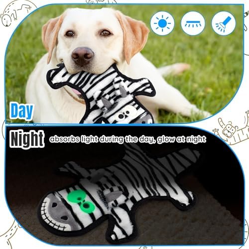 LECHONG No Stuffing Dog Squeaky Toys, Glowing Eyes Crinkle Plush Puppy Toys for Teething Chewing, 5pcs Flat Tough Dog Toys Set for Large Medium Small Dogs to Keep Them Busy