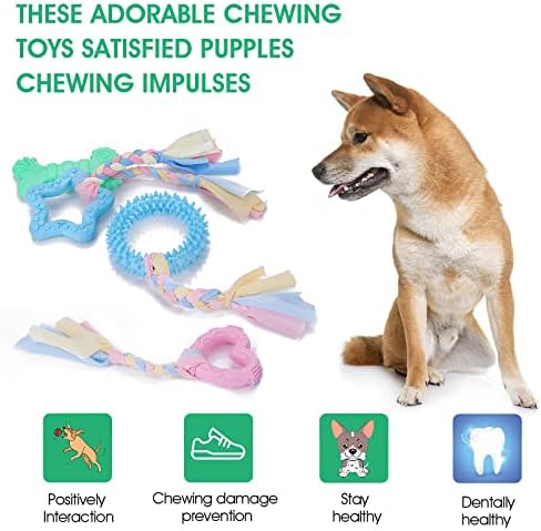 Cobee Puppy Teething Chew Toys, 4 Pcs Interactive Cotton Ropes for Small Dogs, Rubber Chew Toys for Dogs Oral Teeth Soothing