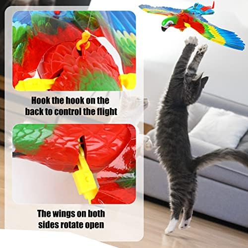 LOMIMOS Simulation Bird Cat Toy with Lights and Sound, Interactive Hanging Spinning Electric Toy Bird for Cats Indoor Ceiling Kitten Play Chase Exercise Eliminating Boredom(Parrot)
