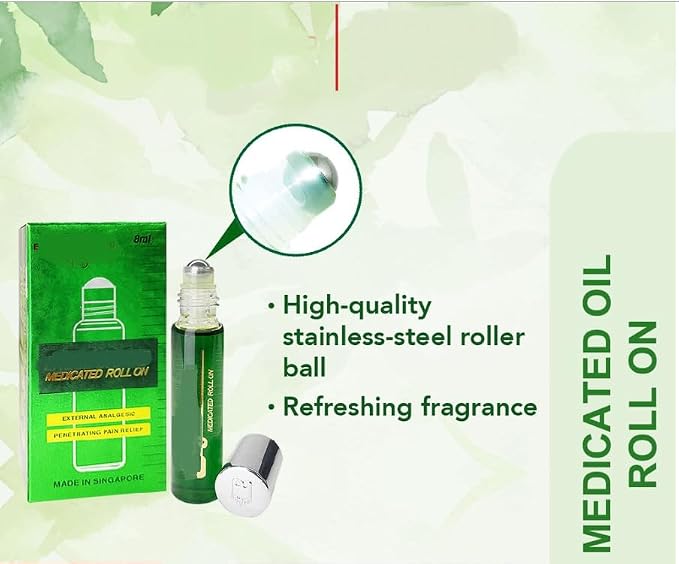 2 Packs - Green Roll On Essential Oil - 2 Chai Dau LAN Xanh Con O - 8 mL per Bottle with 2 Bottles per Order - Product of Singapore