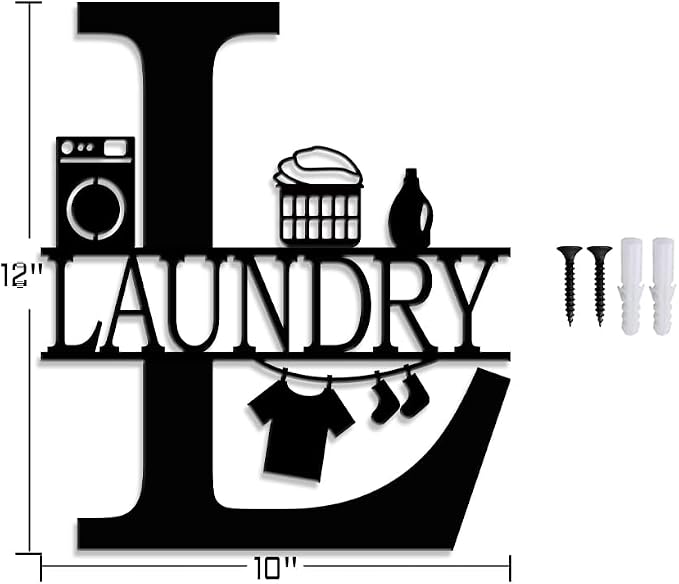 XORT Laundry Room Decor for Wall Farmhouse Laundry Sign, Vintage Metal Laundry Sign for Laundry Room Shelf Laundry Wall Art (Black - 10 x 12 inch)