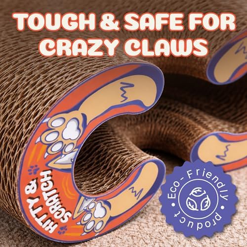 Kitty&Scratch Cat Scratcher Toy | Cardboard Cat Toy with Ball Track with Bell | Kitty Kurlz | Kitty Curls Style Accordion Toy | Expandable Reversible Cardboard Scratcher for Cats & Kittens