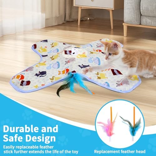 DFQ Interactive Cat Toy for Indoor Cats, Rechargeable Touch Activated Moving Feather Wand, Automatic Cat Enrichment Toy for Bored Indoor Cats, Kittens and Adult Cats (Yellow)