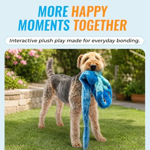 Guru Hide-A-Tail Blue Snake Plush Dog Toy - No Stuffing Interactive Puzzle Toy with Treat Pocket - Squeaky Crinkle Enrichment Toy for Tug and Fetch - Boredom Buster - XL All Breed Sizes