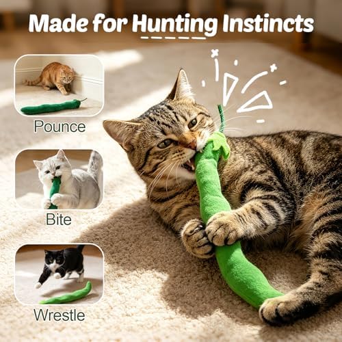 CiyvoLyeen Plush Green Bean Catnip Toys for Indoor Cats 4 Pack