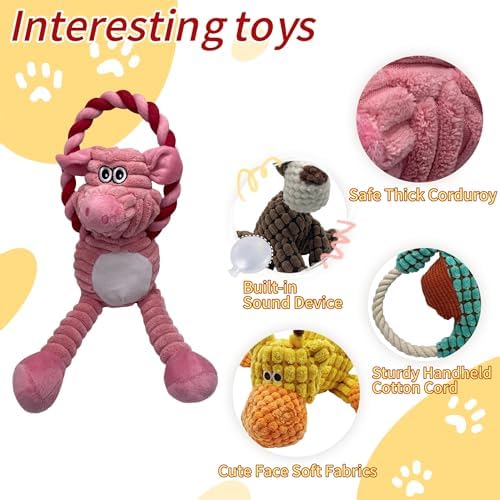 Plush Wrinkled Squeaky Dog Toy,2-Pack The Best Durable Teething Puppy Rope Chew Toy Keeps Them Busy Playing Hide-and-Seek Suitable for Puppy, Medium Dogs and Large Dogs (Pink & Gray)